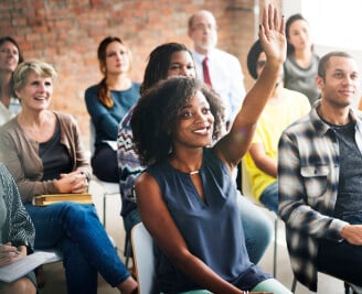 people at a public meeting