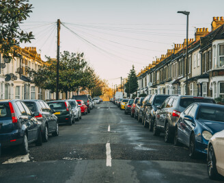 A row of houses in a street