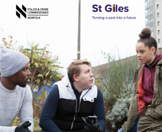 Three young people talking in a group outside