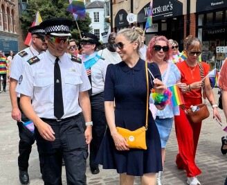 Sarah on the march at Norwich PRIDE 2024