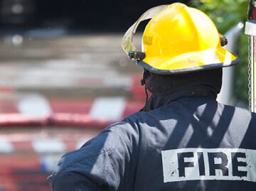 Rear view of firefighter